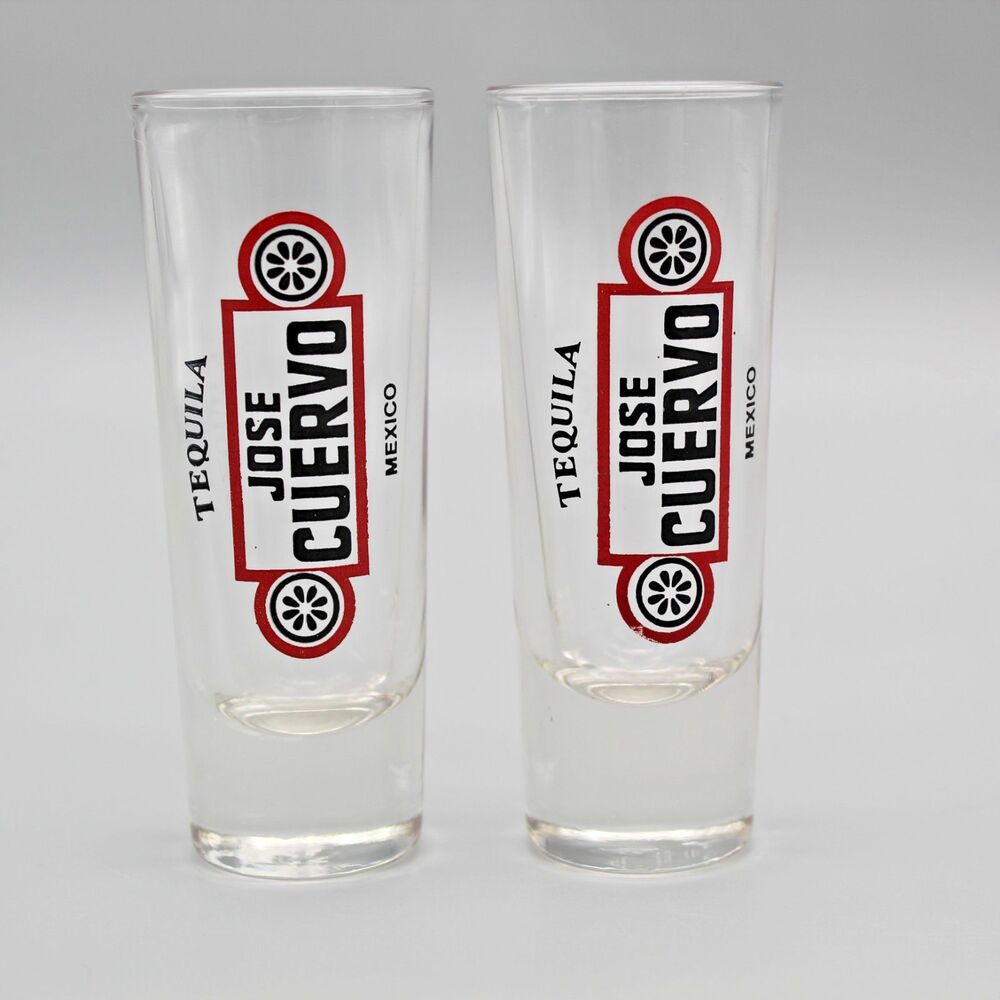 Vintage Jose Cuervo Tequila Mexico 2 Tall Shot Glasses